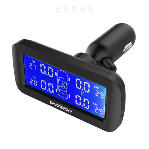 Wireless Real-time TPMS Tire Pressure Monitoring System with LCD Display Alarm Function 4 External Sensors PSI BAR
