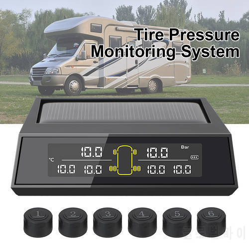 LEEPEE Car Solar Power TPMS External Sensor Tire Pressure Monitoring System Monitoring Tire Pressure Range 6Pcs/set LCD Screen