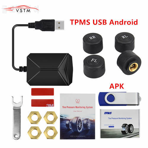 USB Android TPMS Tire Pressure Monitoring System Display Alarm System 5V Internal Sensors Android Navigation Car Radio 4 Sensors
