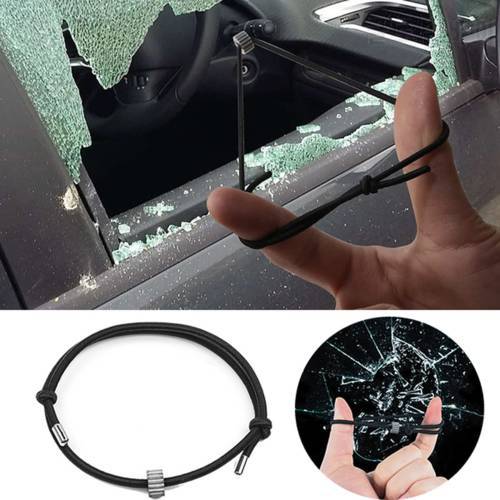 Escape Bracelet Car Window Breaker Wrist Strap with Tungsten Carbide Bead Emergency Self Rescue Wristbands Safety Glass Breaker