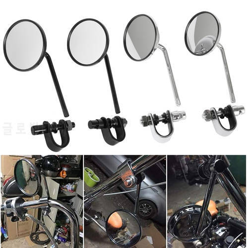 1Pair 22-25mm Motorcycle Handlebar Rear View Mirrors Round Convex Clip-On Retro for Harley Honda Chopper Cruiser Cafe Racer