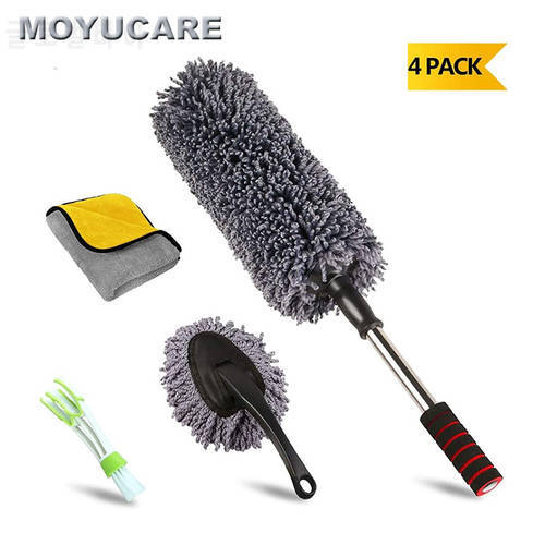 4pcs Car Duster Microfiber Cleaning Brush With Extendable Handle Multipurpose Dust Removal For Exterior Interior Home Cleaning