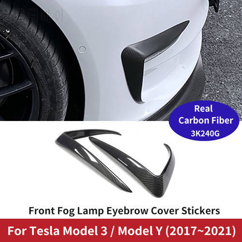Tesla Model 3 Real Carbon Fiber Front Fog Lamp Eyebrow Cover Sticker for Model Y Side Body Protector Decoration Accessories