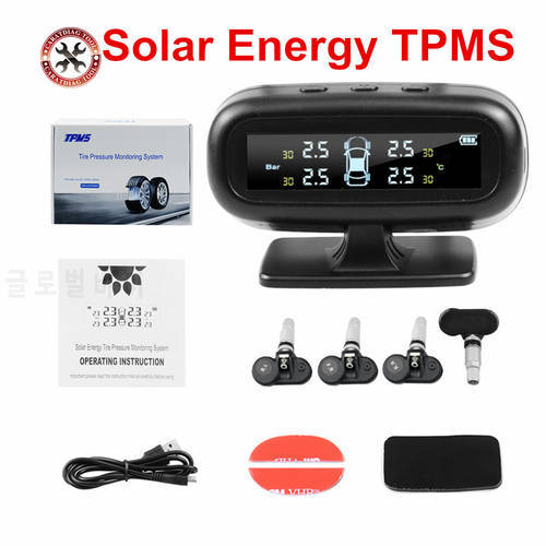 Solar Energy Car TPMS Tyre Pressure Monitoring System Solar Power Digital LCD Display Auto Security Alarm Systems Tyre Pressure