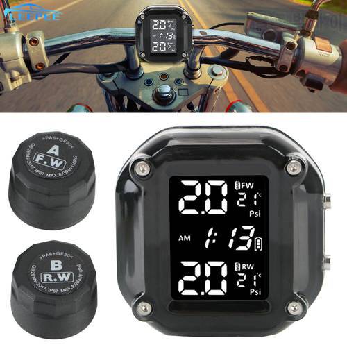 LEEPEE Wireless with 2 External Sensors LCD Display Motorcycle TPMS Motor Tire Pressure Monitoring Alarm System Tyre Temperature