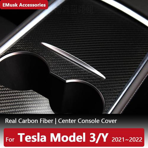 Center Console Cover Sticker Real Carbon Fiber For Tesla Model 3 Model Y 2021 2022 Accessories Central Interior Control Panel