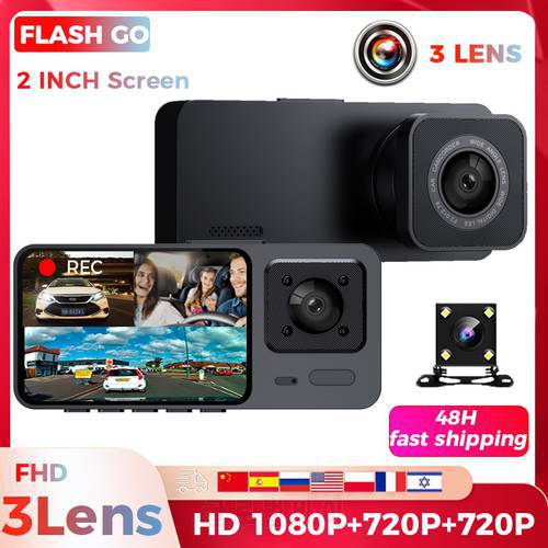 Car Video Recorder 3 In 1 Car DVR 3 Camera FHD 1080P Dash Cam Rear View Camera with Inside Lens Night Vision for Truck Tax Uber