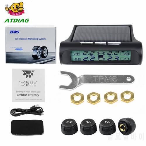 TPMS Solar USB Charging Car Tire Pressure Monitoring System LCD Display Alarm System 4 External Internal Sensors