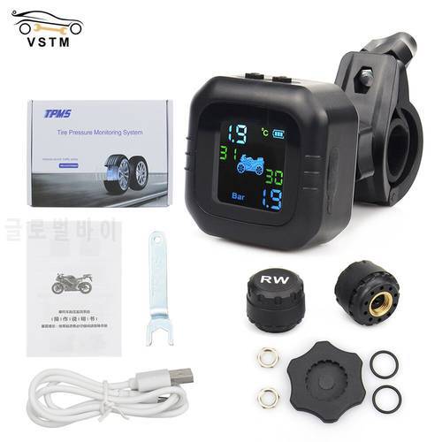 Hot Sale TPMS Motor Tire Pressure Tyre Temperature Monitoring Alarm System USB Solar Charging Motorcycle with 2 External Sensors