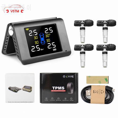 New Version Car Tire Pressure Alarm Monitor System Real-time LED Display Solar power tpms with 4 Internal sensors