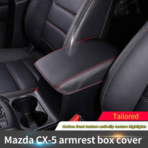 Mazda CX5 2017-2021Leather Car Central Armrest Pad Black Auto Center Console Arm Rest Seat Box Mat Cushion Pillow Cover Vehicle