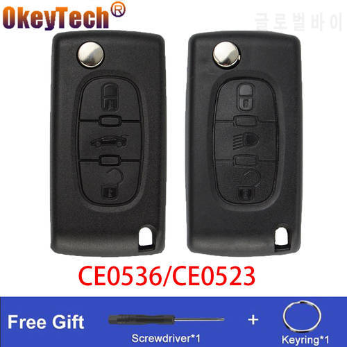 OkeyTech Flip Car Key Shell For Peugeot 206 407 307 607 3 Button Remote Control Case For Citroen C2 C3 C4 C5 FOB VA2/HU83 Blade