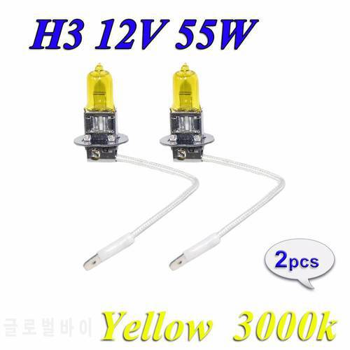 2Pcs H3 12V 55W 3000K Super Bright Yellow Car Headlight Bulb Fog Lamp Bulb Auto Head Light Bulbs Automobiles Light Source