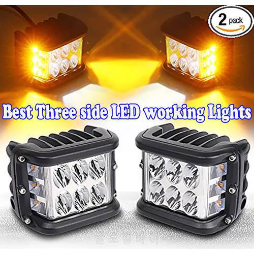 Side Shooter, LED Pods Light 4 inch Off Road Dual Side Yellow DRL with Flash Strobe Function Driving Flood Spot Cube Work Light