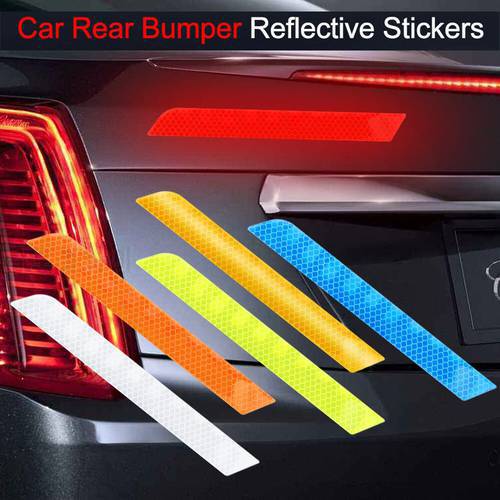 2Pcs New Universal Car Trunk Tail Night Safety Warning Reflective Stickers Tape Durable Rear Bumper Luminous Decal Reflector