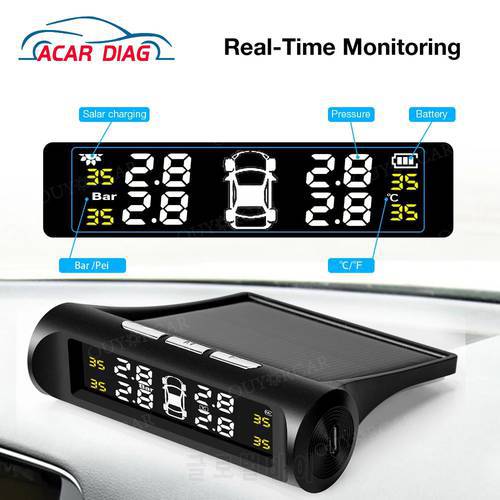 Car TPMS Tyre Pressure Monitoring System Solar Power Digital LCD Display Auto Security Alarm Systems Pressure External Sensor