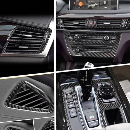 Carbon Fiber Car Interior Gearshift Air Conditioning CD Panel Reading Light Cover Trim Sticker For BMW X5 X6 F15 F16 Accessories