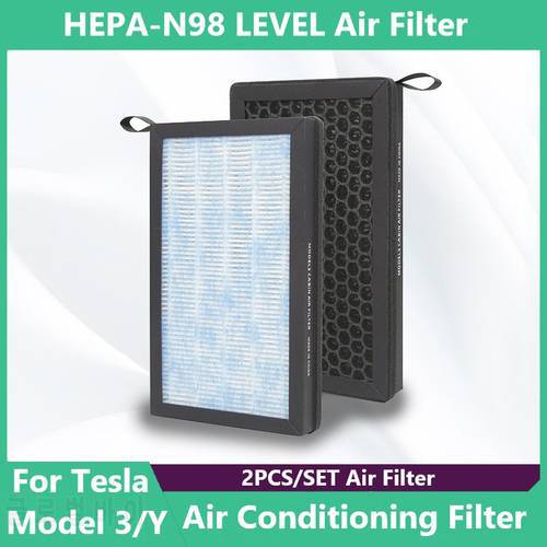 For Tesla Model 3 Model Y 2022 HEPA Activated Carbon Air Filter 2 Pieces Set Air Conditioner Filter Element Replacement