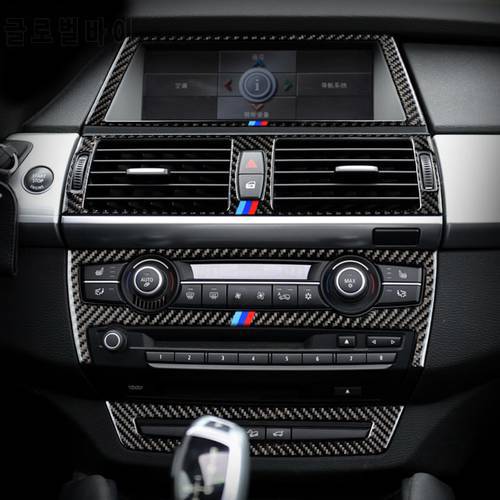 For BMW X5 X6 E70 E71 F15 F16 Accessories Carbon Fiber Car Interior Navigation Air Conditioning CD Control Panel Styling Sticker