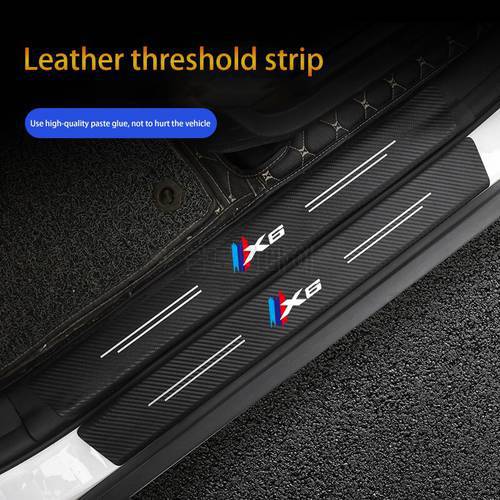 4pcs Car Door Sill Protector Stickers For Bmw X6 E71 F16 Leather Carbon Fiber Decor Decal Tuning Accessories