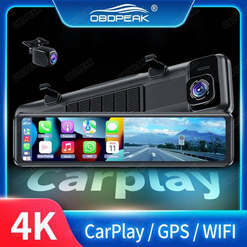 K4 Car Rearview Mirror DVR Wifi Carplay & Android Auto 4K 2160P Dash Cam GPS Navigation Driving Video Recorder Dual Lens FM AUX