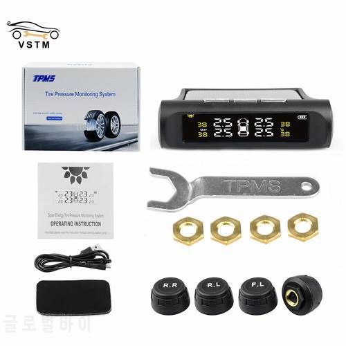 Hot Saleing For SUV Temperature Warning Solar Power USB TPMS Car Tire Pressure Monitoring System LCD 4 External / Internal Senso