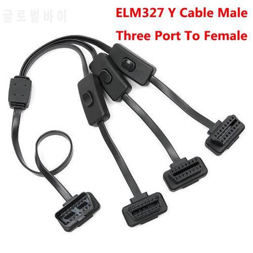 Extension cable Full 16 pin Splitter 1 to 3 with switch obd obd2 Y Cable Male Three Port Female wifi Scanner ELM 327 V1.5