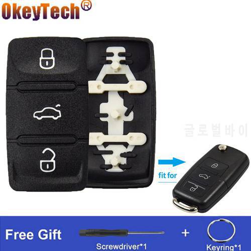 OkeyTech Replacement Rubber Button Pad 3 Buttons For VW Passat Polo Golf Touran Bora Ibiza Leon Octavia Fabia Key Pad Cover Case