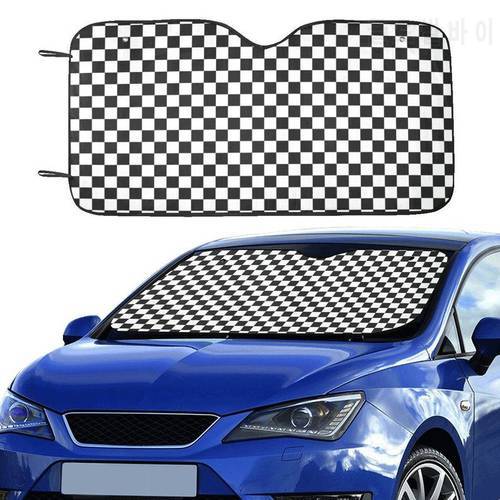 Checkered Windshield Sun Shade, Car Accessories Auto Black White Check Racing Protector Window Visor Screen Decor