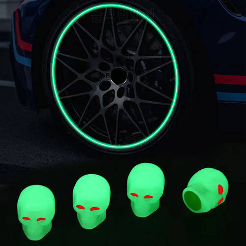 4PCS Universal Luminous Car Sticker Wheel Tire Stem Air Valve Caps Accessories For Skull Style Bike Autos Motorcycle Car Styling