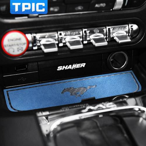 TPIC Carbon Fiber For Ford Mustang 2015-2022 Alcantara Auto Anti-Slip Cup Holder Mat Car Water Coaster Pad Interior Accessories