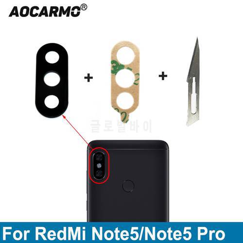 Aocarmo Replacement Rear Back Camera Lens Glass Cover With Adhesive Sticker Glue For Xiaomi Redmi Note 5 /Note 5 Pro