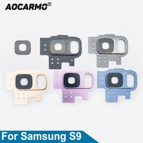 Aocarmo Rear Back Camera Lens Glass Cover With Metal Ring Frame Adhesive For Samsung Galaxy S9 G9600 Replacement