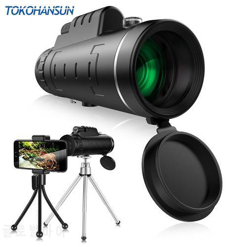 TOKOHANSUN 40X60 Monocular Telescope Zoom Lens for iPhone Smartphone mobile camera lens with Compass for Camping Hiking Fishing