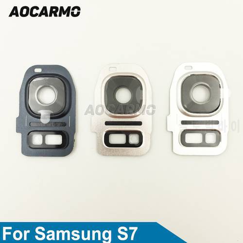 Aocarmo Back Rear Camera Glass Lens With Frame Cover Flash Replacement For Samsung Galaxy S7 SM-G930 Black/Gold/Silvery