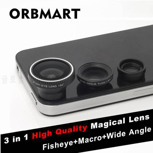 ORBMART 3 in 1 Fisheye 180 degree Lens + Wide Angle + Micro Lens For iPhone 8 7 6s 6 Plus Samsung S9 S8 S7 Edge S6 Note Phone