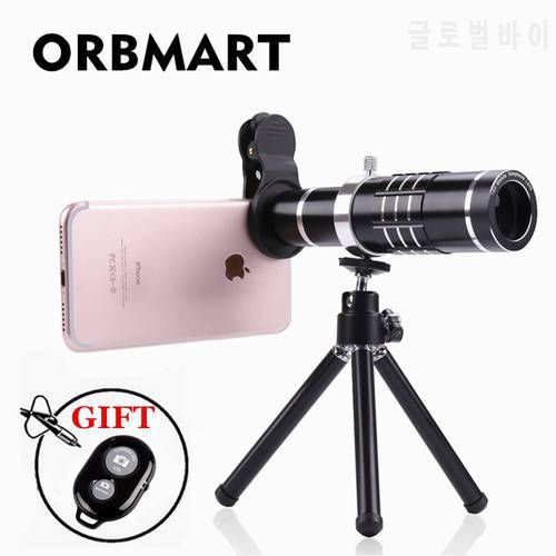 ORBMART Black 18X Zoom Optical Telescope Universal Clip Mobile Phone Lens With Mini Tripod + Bluetooth Remote Control For Phone