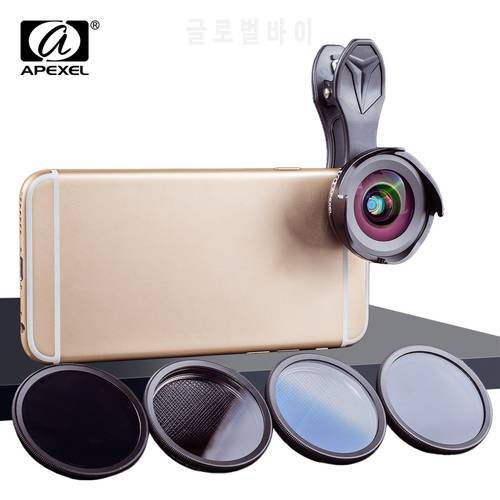 APEXEL phone camera lens kit HD professional wide angle/macro lens with grad filter CPL ND filter for android ios smartphone