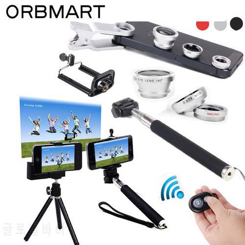 ORBMART 6 in 1 Extendable Handheld Monopod + Bluetooth Remote Camera Control + Fish Eye Lens Macro Wide Angle Lens Kits