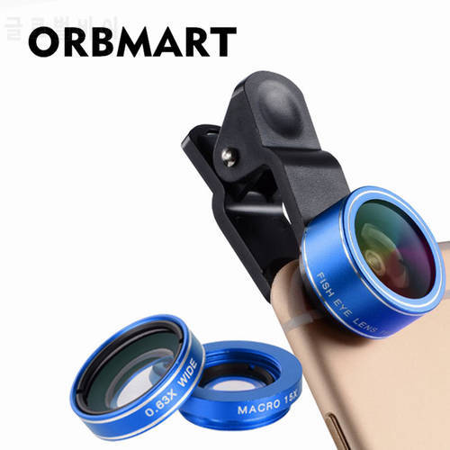 ORBMART 3 in 1 Mobile Phone Lens Fish Eye 198 degree Macro 15X 0.63X Wide Cellphone Lens