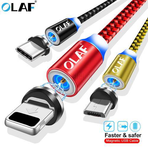 OLAF Magnetic usb Cable Cord For iphone 7 8 Plus X XR XS Max LED Lighting Micro USB Type C Cable For Samsung S8 S9 plus Note 9 8