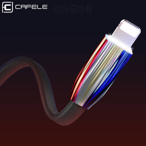 Cafele Lighting USB Cable for iPhone X Xr Xs Max 8 7 6s Plus with White LED Light 120cm Flat 8 Pin USB Cable for iPhone Charger