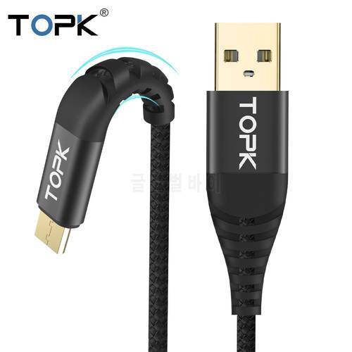 TOPK Micro USB Cable Nylon Braided Data Sync Cable for Samsung S7 Edge Xiaomi Redmi 4X Android Mobile Phone