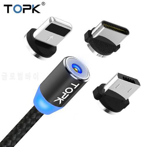 TOPK R-Line1 LED Magnetic Cable USB Type-C & Micro USB Cable Braided Wires Magnet Charger Cable For iPhone X 8 7 6 Plus USB-C