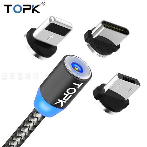 TOPK LED Magnetic USB Cable , Magnet Plug & USB Type C Cable & Micro USB Cable & USB Cable for iPhone X 8 7 6 Plus