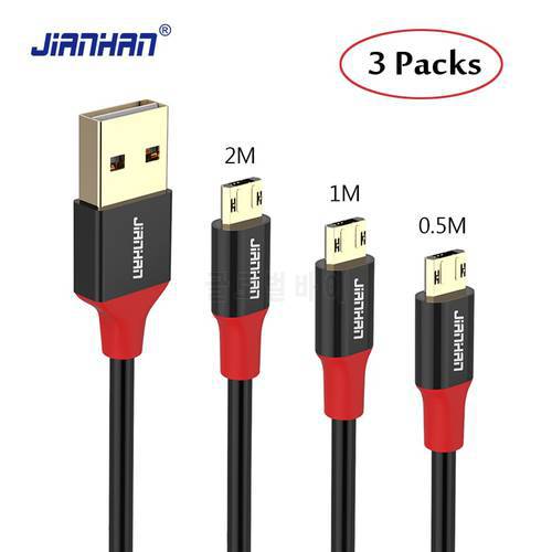 3 Pack (0.5M/1M/2M) JianHan Reversible Micro USB Cable 2A USB Charger Data Fast Charging for Xiaom Samsung Note 5 Android Phone