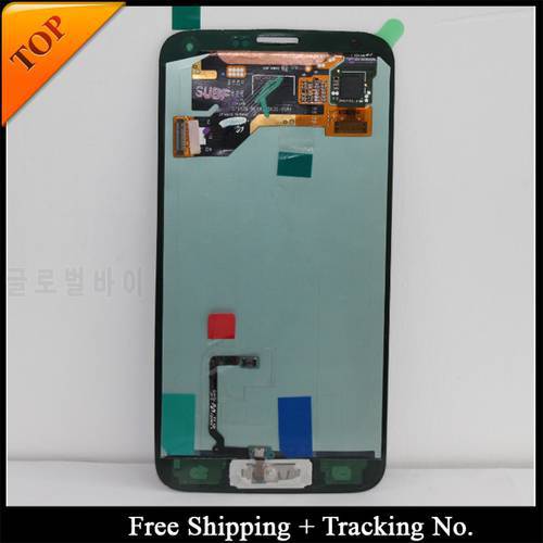 Tracking No. 100% tested AMOLED For SAMSUNG S5 LCD for Samsung S5 G900F G900H LCD Screen Touch Digitizer Assembly with Adhesive