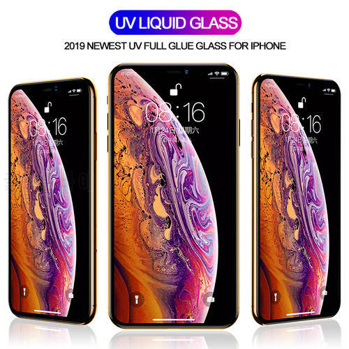 UV Light Full Glue Sceen Protector For iPhone 11 Pro Max X XS XR 9D Nano Liquid Tempered Glass For Apple iPhone 6 6S 7 8 Plus