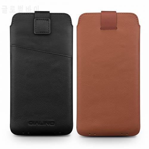 New Genuine Leather Pull Sleeve Pouch Bags Cover Natural Cowhide Phone Case For iPhone X XS 11 Pro 7 8 Plus Qialino Brand