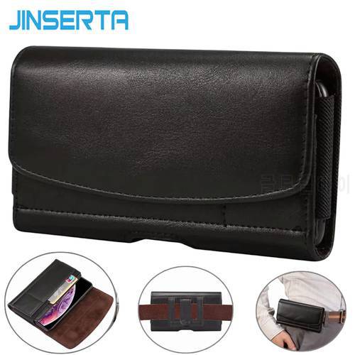 JINSERTA Universal Genuine Leather Belt Clip Pouch Bag for iPhone XS Max XR Waist Horizontal Phone Cover for Samsung Galaxy S9